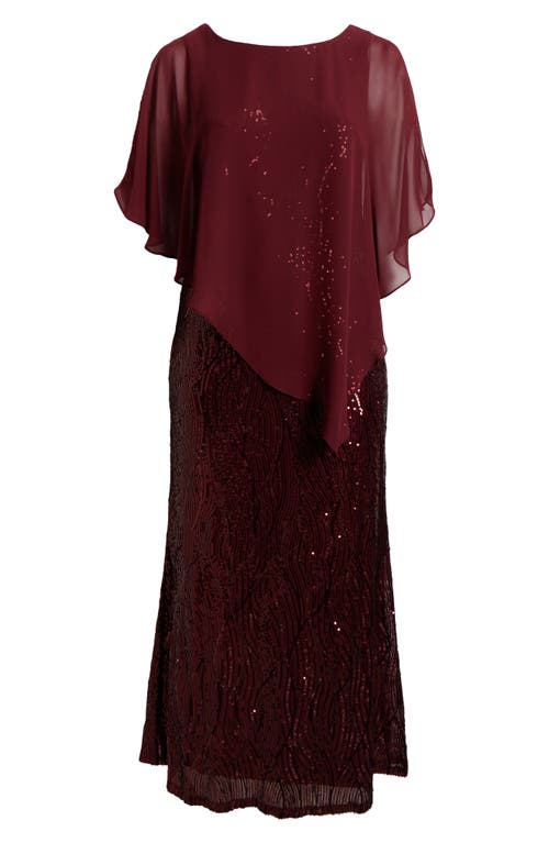 Shop Sl Fashions Sequin & Chiffon Popover Capelet Gown In Fig