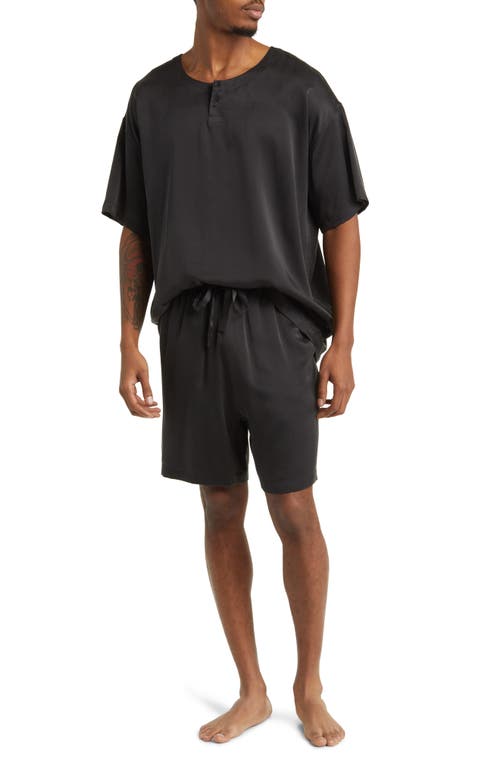 Henley Washable Silk Short Pajamas in Immersed Black