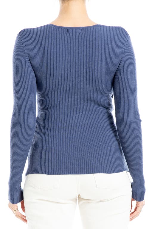 Max Studio Faux Wrap Knit Sweater In Med Blue