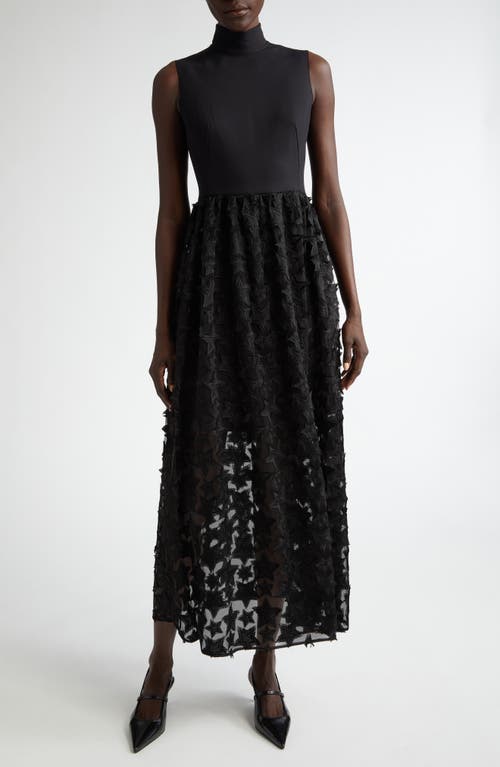 Akris punto 3D Star Embroidered Jersey & Tulle Midi Dress in Black 