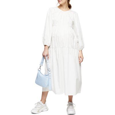 Topshop Long Sleeve Tiered Poplin Maternity Dress, US (fits like 10-12) - Ivory