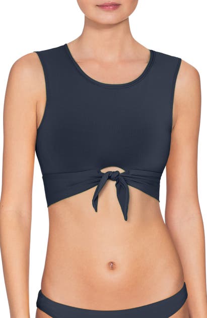 Robin Piccone Ava Longline Knot Front Bikini Top In Dandelion
