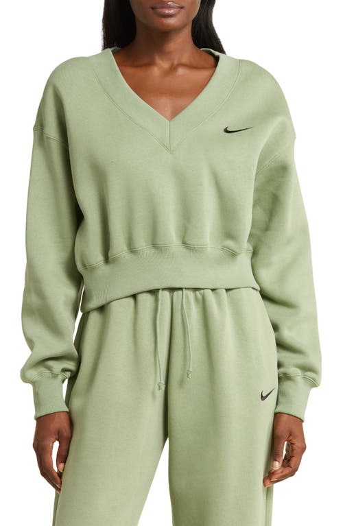 Nike Sportswear Phoenix Fleece V-neck Crop Sweatshirt In Oil Green/black