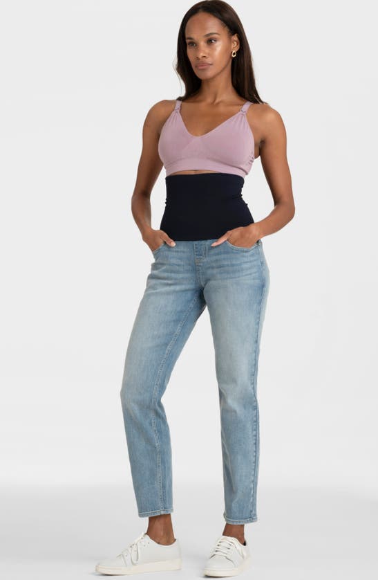 Shop Seraphine Tapered Leg Postpartum Jeans In Light Blue