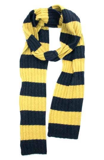 Portolano Striped Ribbed Scarf In Navy/mustard