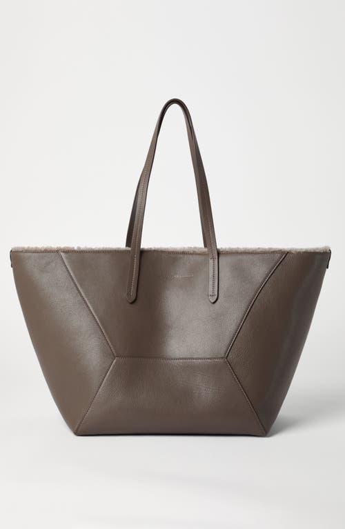 Shop Brunello Cucinelli Shopper Bag With Monili In Mud