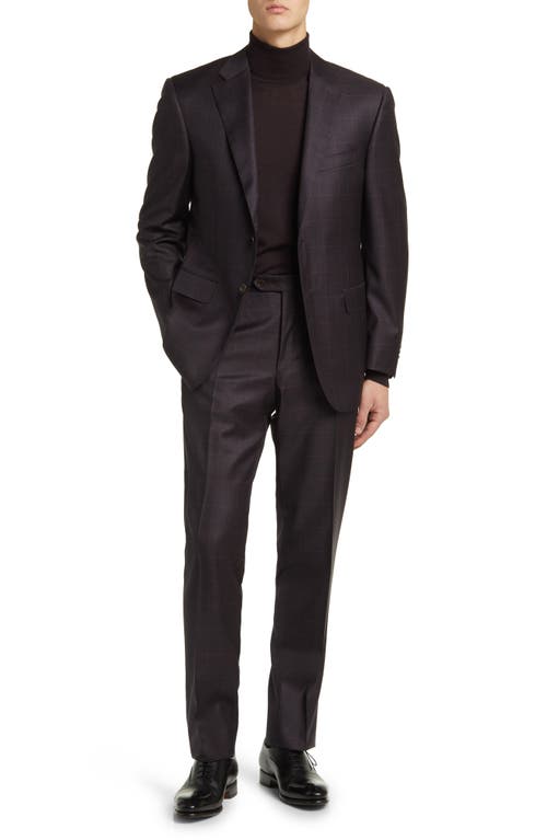 Canali Siena Regular Fit Plaid Wool Suit Dark Red at Nordstrom, Us