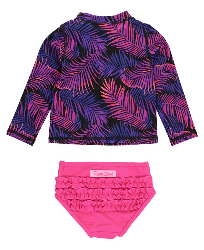 RUFFLEBUTTS RUFFLEBUTTS GIRLS UPF50+ LONG SLEEVE ZIPPER RASH GUARD 2-PIECE