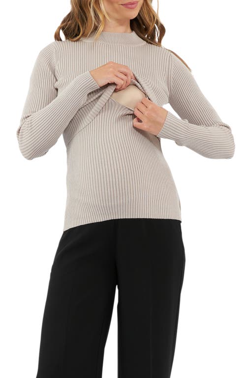 Shop Ripe Maternity Lift Up Rib Maternity/nursing Sweater In Stone