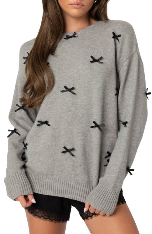 Shop Edikted Bow Oversize Sweater In Gray-melange