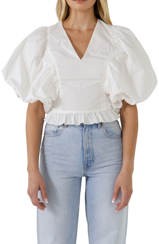 Shop Endless Rose Puff Sleeve Cotton Crop Top In White