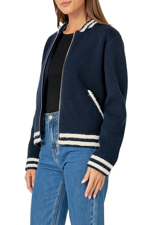 English Factory Knit Bomber Jacket In Navy