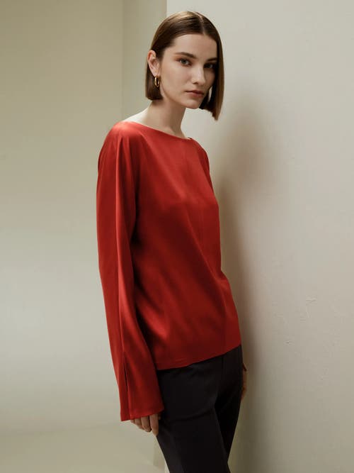 Shop Lilysilk Minimalist Shiny Silk Top In Brick Red