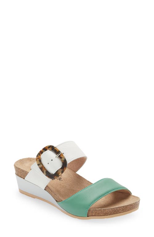 Naot Kingdom Wedge Slide Sandal In Soft Jade/soft White Leather
