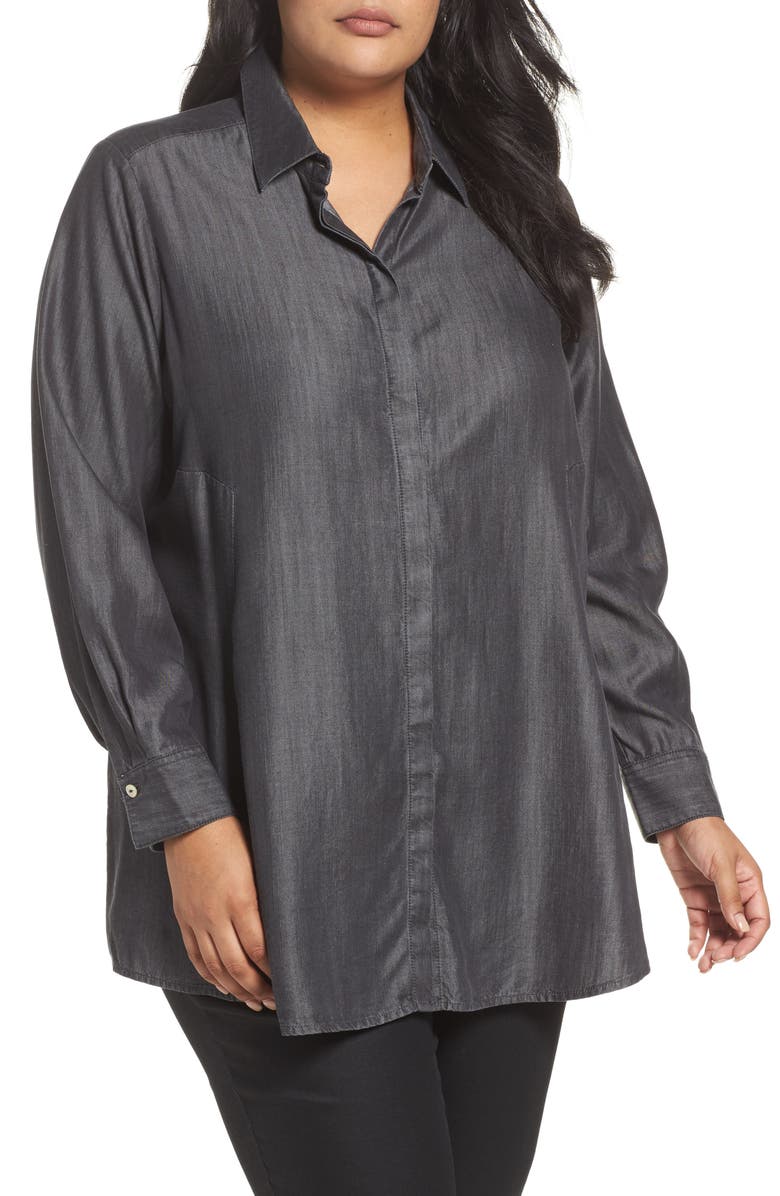 Foxcroft Chambray Tunic (Plus Size) | Nordstrom