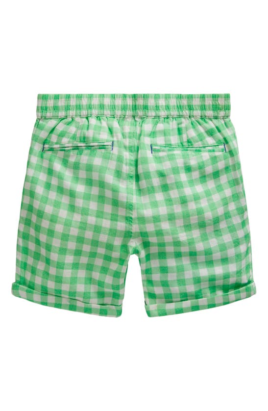 Shop Mini Boden Kids' Gingham Linen & Cotton Roll-up Shorts In Pea Green Gingham