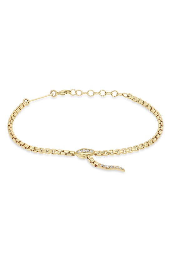Shop Zoë Chicco Pavé Diamond Snake Box Chain Bracelet In Yellow Gold