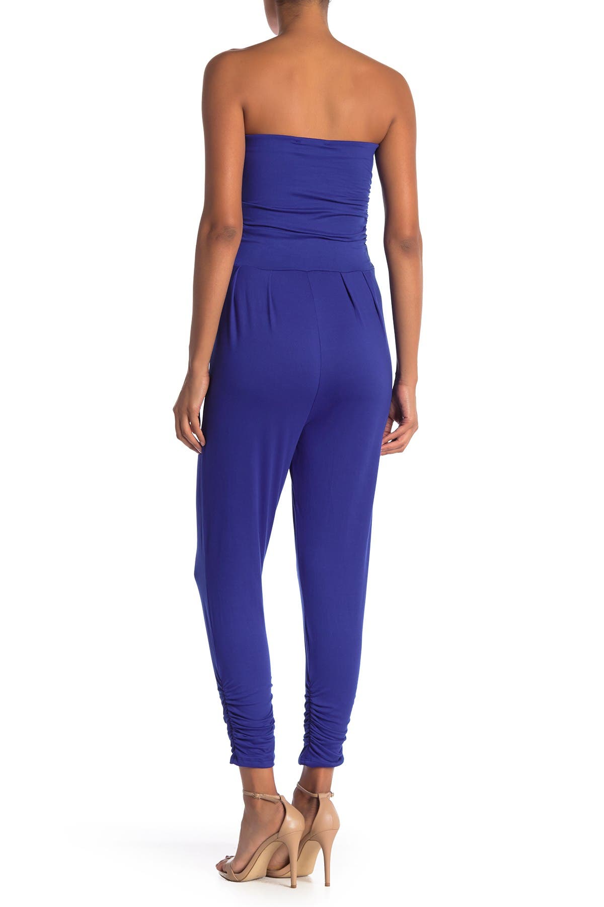 Lime blue strapless ruched jumpsuit Clearance