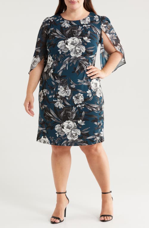 Connected Apparel Floral Flutter Sleeve Sheath Dress In Dark Mallard
