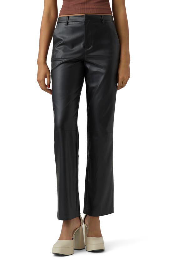 Shop Vero Moda Olympia Mid Rise Straight Leg Faux Leather Pants In Black