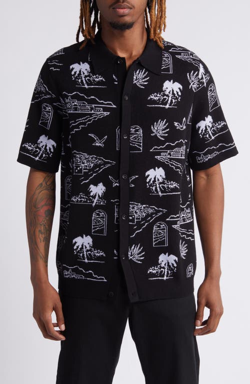 Vans Sorrento Knit Short Sleeve Cotton Button-Up Shirt Black at Nordstrom,