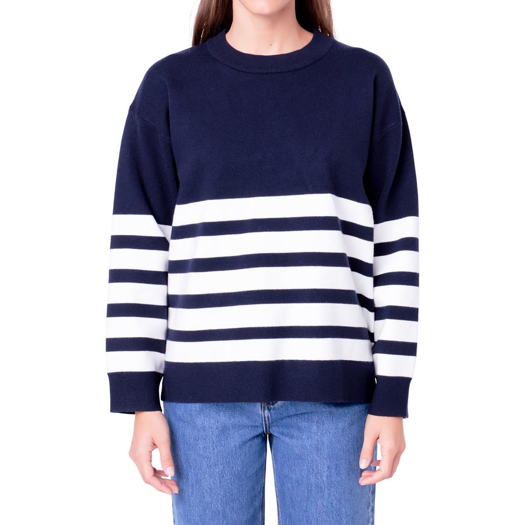 English Factory Stripe Crewneck Sweater In Navy/white