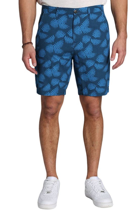 Shop Jachs Leaf Print Seersucker Shorts In Dark Blue