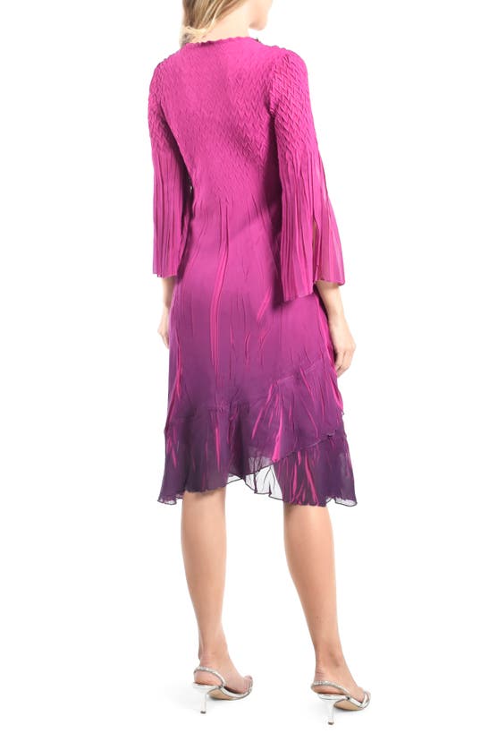 Komarov Ombré Slit Sleeve Charmeuse & Chiffon Cocktail Dress In Ombre Magenta