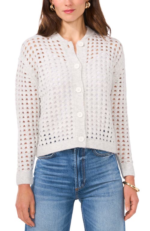 Vince Camuto Pointelle Crewneck Cardigan In Silver Heather