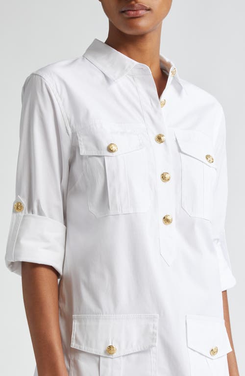 Shop Veronica Beard Saude Long Sleeve Cargo Shirtdress In White