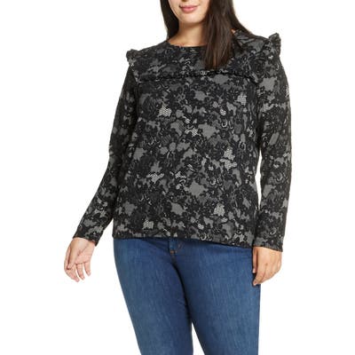 Plus Size Michael Michael Kors Glam Lace Pattern Tie Neck Blouse, Ivory