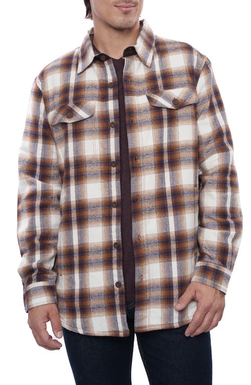 Plaid Flannel Faux Shearling Lined Shirt Jacket in Brown Plaid