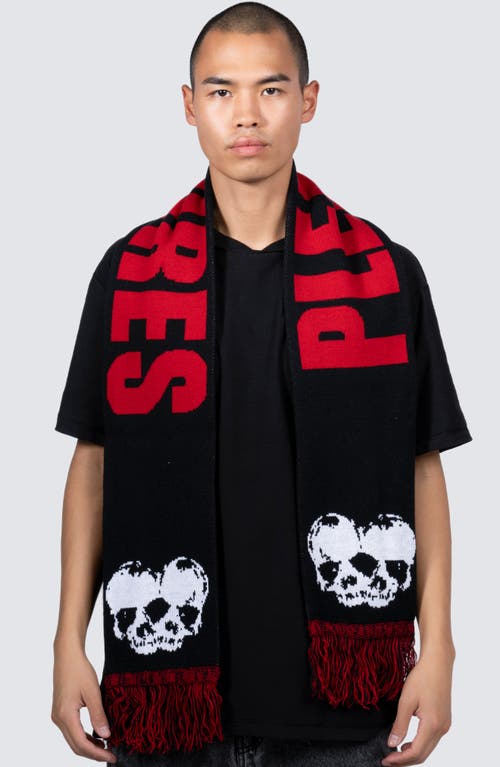 PLEASURES PLEASURES SKULL GRAPHIC FRINGED SCARF 