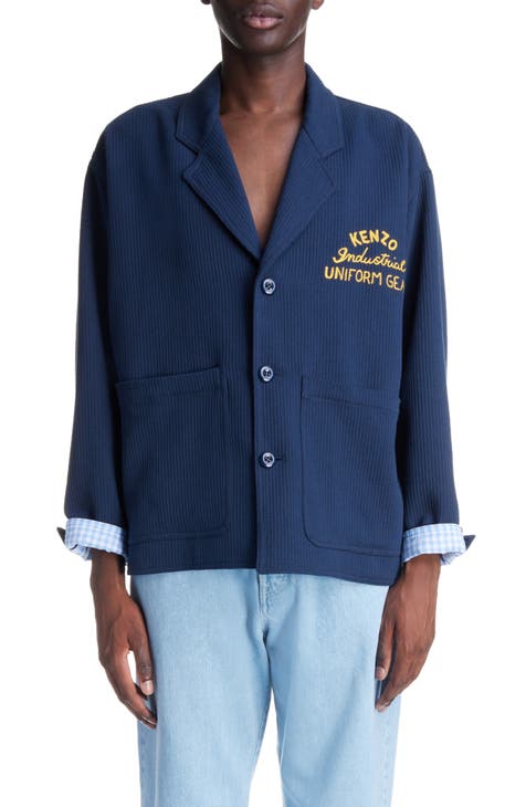 Drawn Varsity Logo Embroidered Cotton Corduroy Workwear Jacket