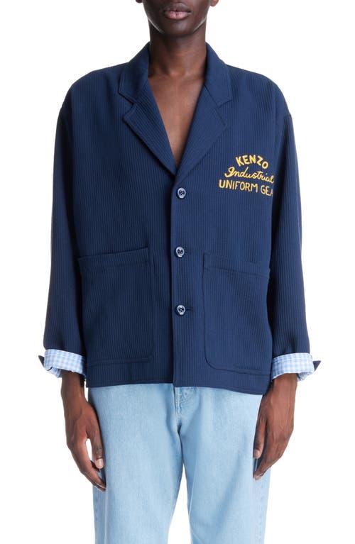 KENZO Drawn Varsity Logo Embroidered Cotton Corduroy Workwear Jacket Midnight Blue at Nordstrom,