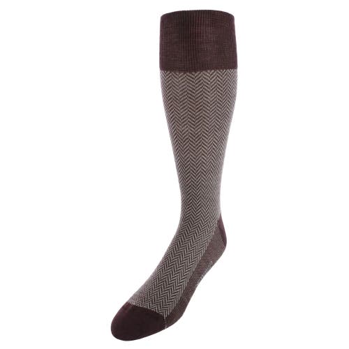 Shop Trafalgar Hunter Merino Wool Herringbone Mid-calf Socks In Brown With Taupe