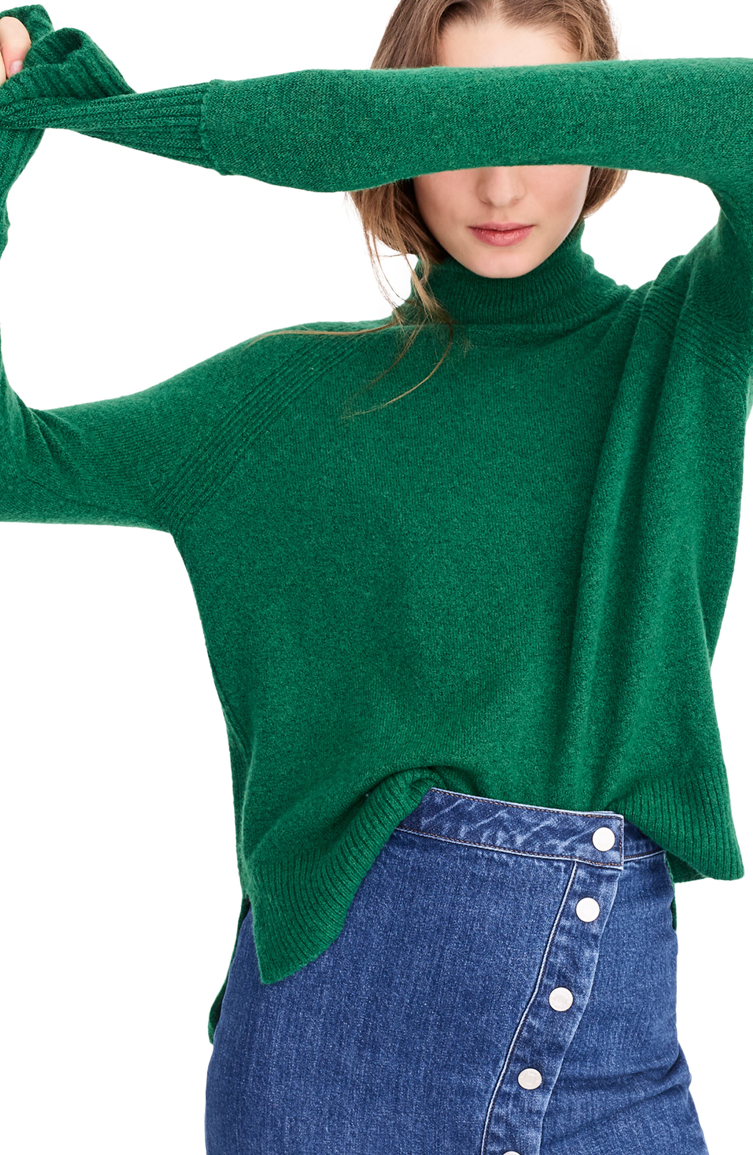 j crew turtleneck sweater with side slits in supersoft yarn