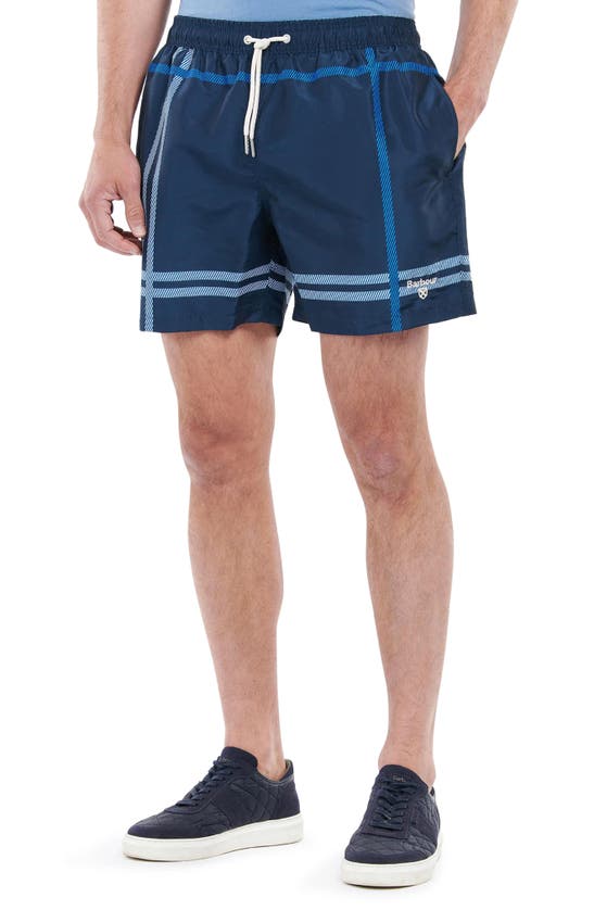 Barbour Blaine Plaid Print Swim Shorts In Navy