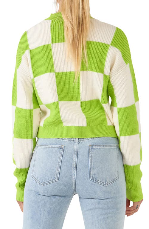 Shop Grey Lab Checkerboard Cotton Blend Crewneck Sweater In Green/white