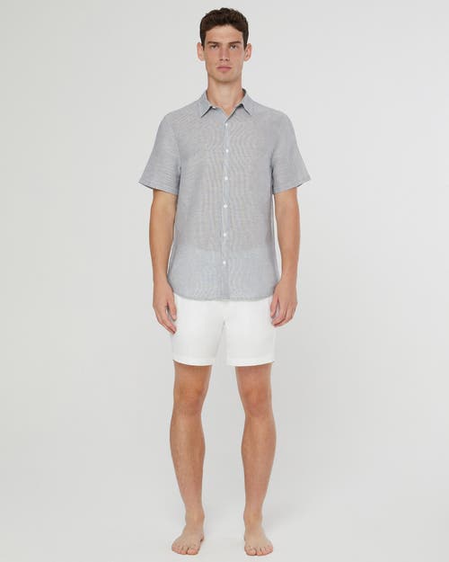 Shop Onia Jack Air Linen Shirt In Deep Navy/white