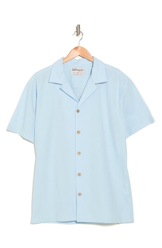 Shop Original Paperbacks Seersucker Cotton Short Sleeve Button-up Shirt In Waterfall