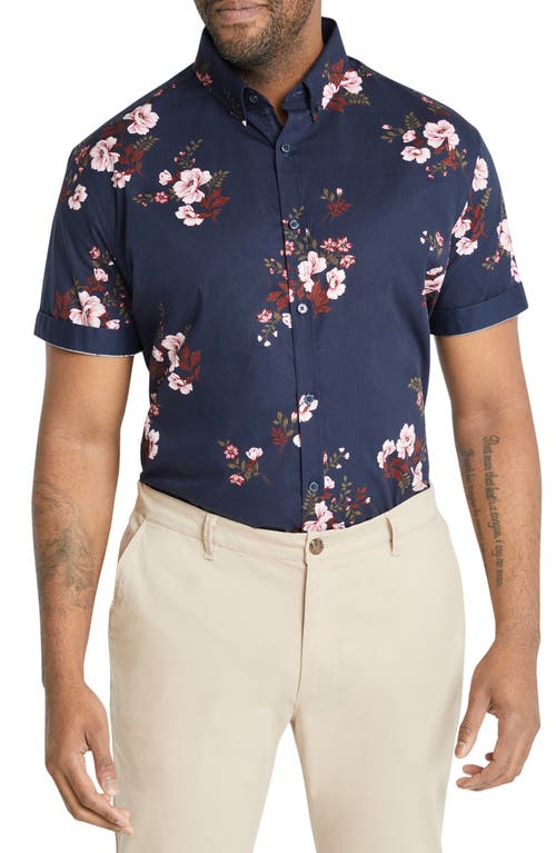 Flint Slim Fit Floral Short Sleeve Button-Down Shirt in Navy