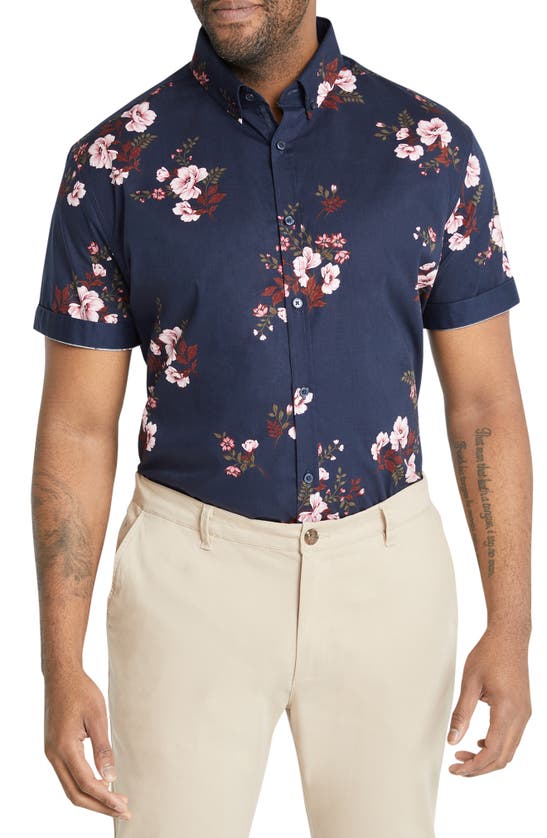 Shop Johnny Bigg Flint Slim Fit Floral Short Sleeve Button-down Shirt In Navy