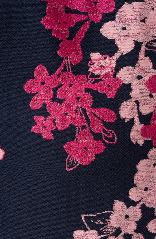 Shop Adrianna Papell Floral Off The Shoulder Jacquard Gown In Navy/pink Multi