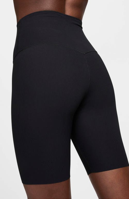 Shop Nike Zenvy Dri-fit High Waist Rib Bike Shorts In Black/black