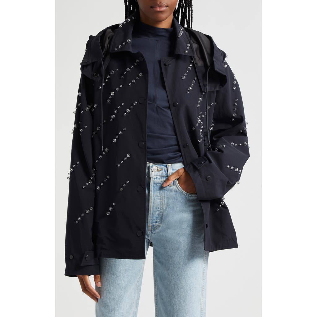 3.1 Phillip Lim Crystal Detail Hooded Cotton Blend Utility Jacket In Midnight