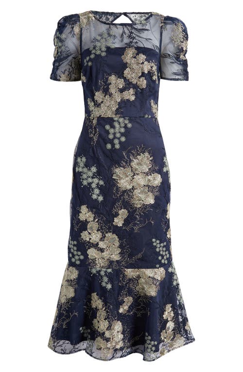 Shop Js Collections Hope Floral Embroidered Cocktail Dress In Navy/jade