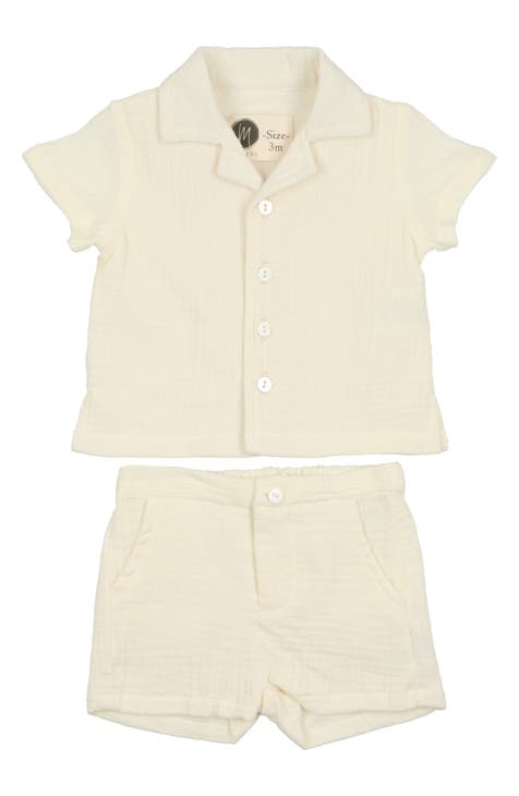 Calvin Klein Little Boys 2T-7 Short Sleeve Poplin Button -Front