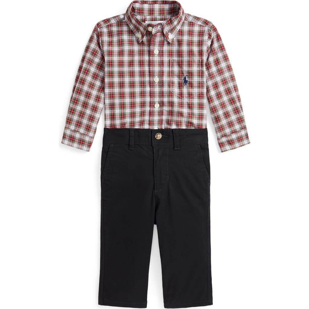 Ralph Lauren <br />Plaid Button-Up Shirt & Pants Set (Baby)<br /><br /> in Red/White Multi