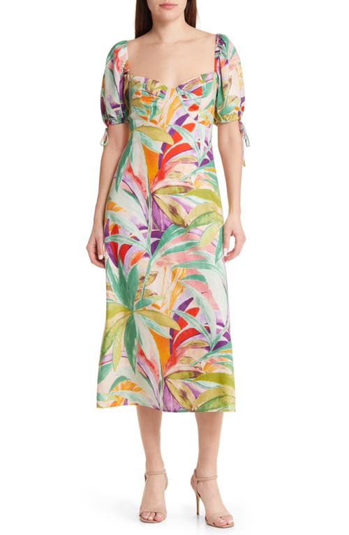 Charles Henry Puff Sleeve Dress in Palm Print